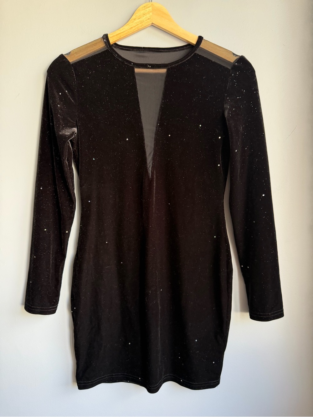 Black Long-Sleeve Mesh-Accent Dress